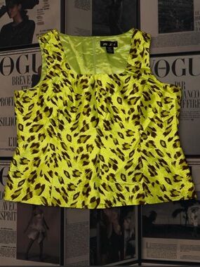 Vintage Y2K Mxi Lime green leopard print silk Tank